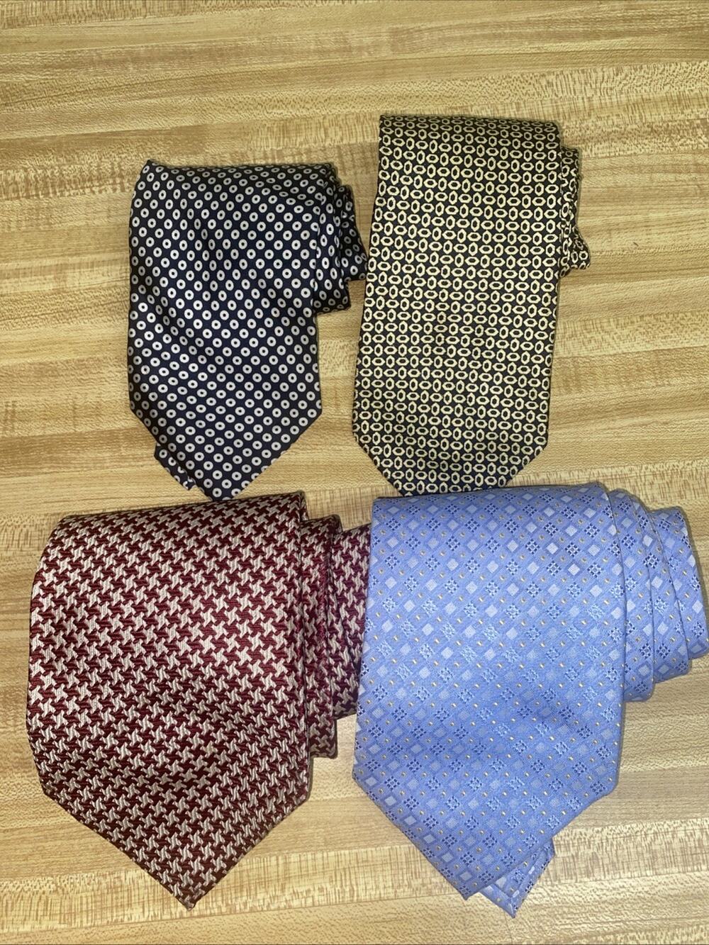 4 Italian 100% Silk Geometric Print Neckties I Magnin Bossi Iguelfi Mariani